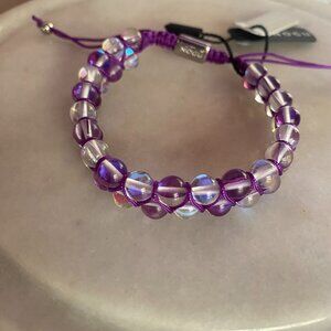 NWT Nogu Purple Rainbow Mermaid Galaxy Glass Macrame Adjustable Bracelet Boho